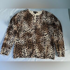 August Silk Leopard Print Long Sleeve Button Front Cardigan - Petite Large